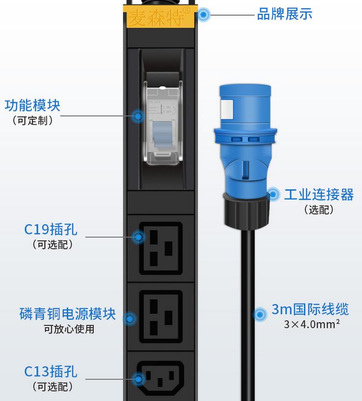 麥森特（Maxcent）PDU機柜插座 單P空開 32A電源10位C13+2位C19 細節(jié)展示